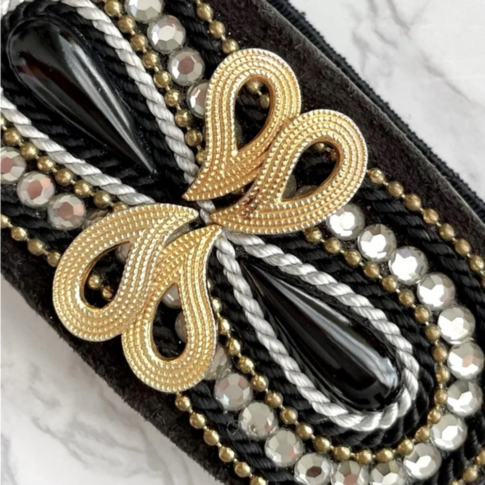 Charmant Beverly Hills Black velvet stretch belt & black, gold & crystal buckle - Picture 6 of 8